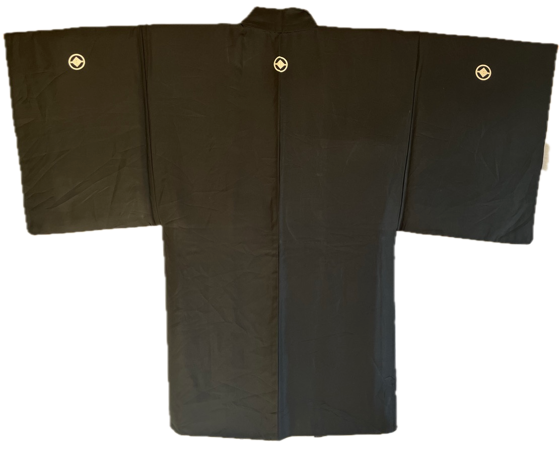 Antique Japanese Men’s Haori - Black Silk Montsuki with Toshogu Nikko Japan