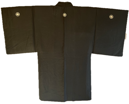 Antique Japanese Men’s Haori - Black Silk Montsuki with Toshogu Nikko Japan