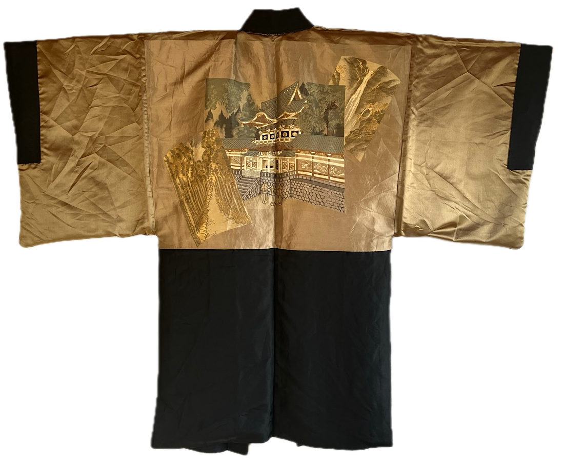 Antique Japanese Men’s Haori - Black Silk Montsuki with Toshogu Nikko Japan