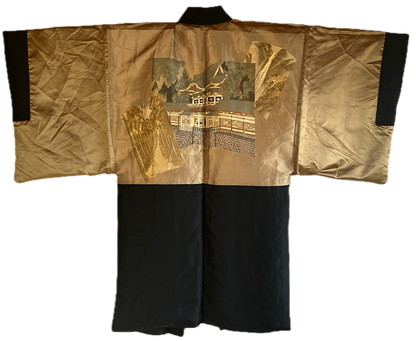 Antique Japanese Men’s Haori - Black Silk Montsuki with Toshogu Nikko Japan