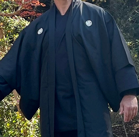 Men’s Haori Black Silk Katabami Montsuki Fuji & Dragon RYU