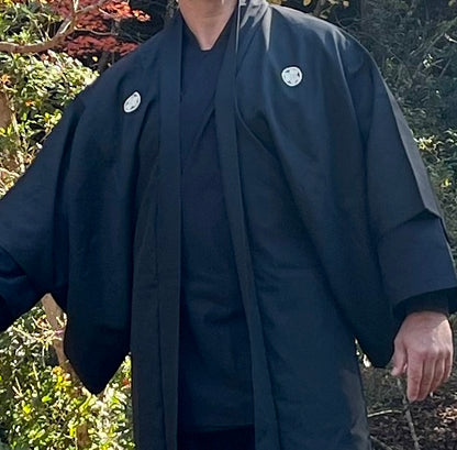Men’s Haori Black Silk Katabami Montsuki Fuji & Dragon RYU