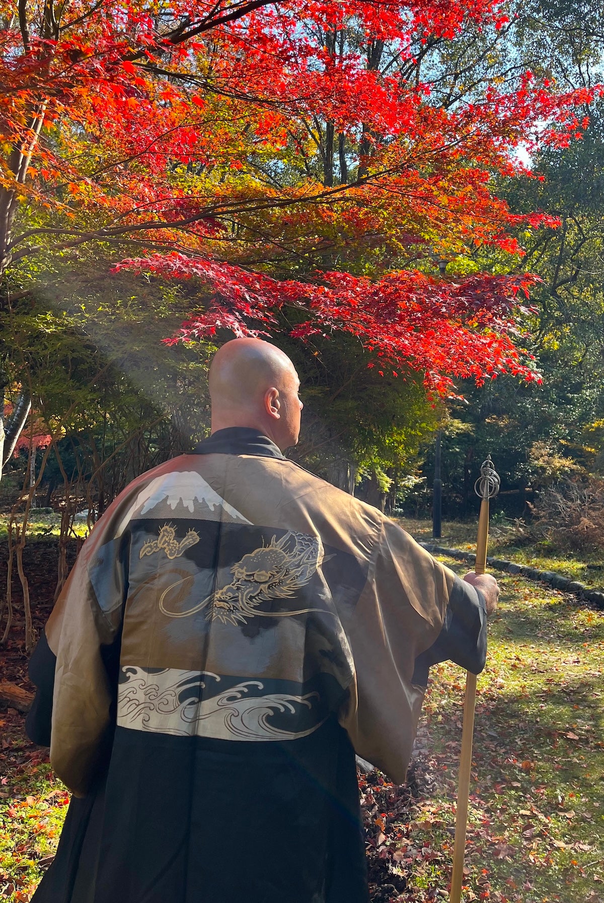 Men’s Haori Black Silk Katabami Montsuki Fuji & Dragon RYU