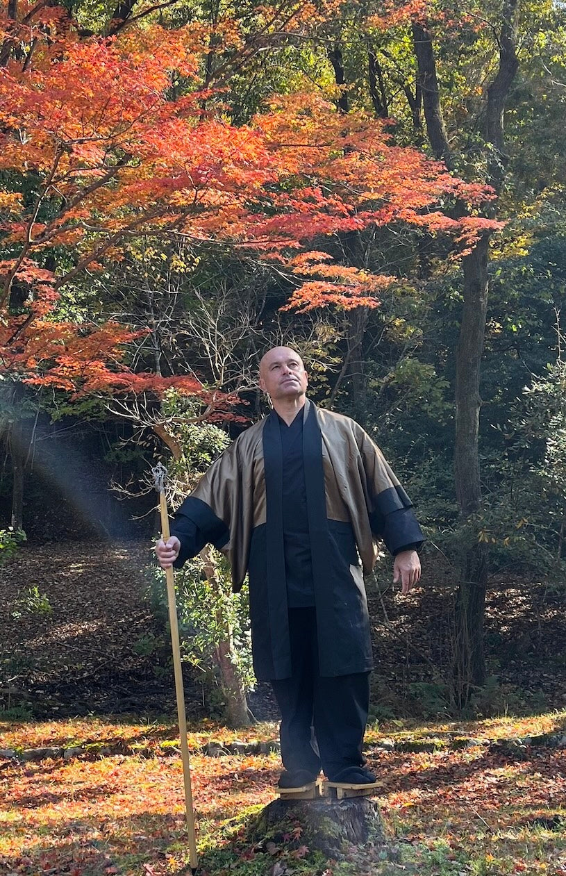 Men’s Haori Black Silk Katabami Montsuki Fuji & Dragon RYU