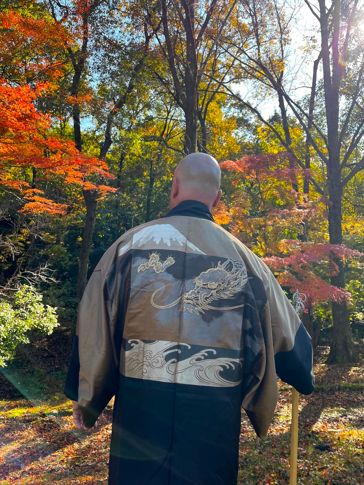 Men’s Haori Black Silk Katabami Montsuki Fuji & Dragon RYU