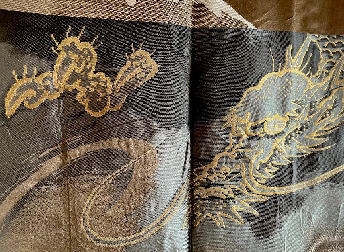 Men’s Haori Black Silk Katabami Montsuki Fuji & Dragon RYU