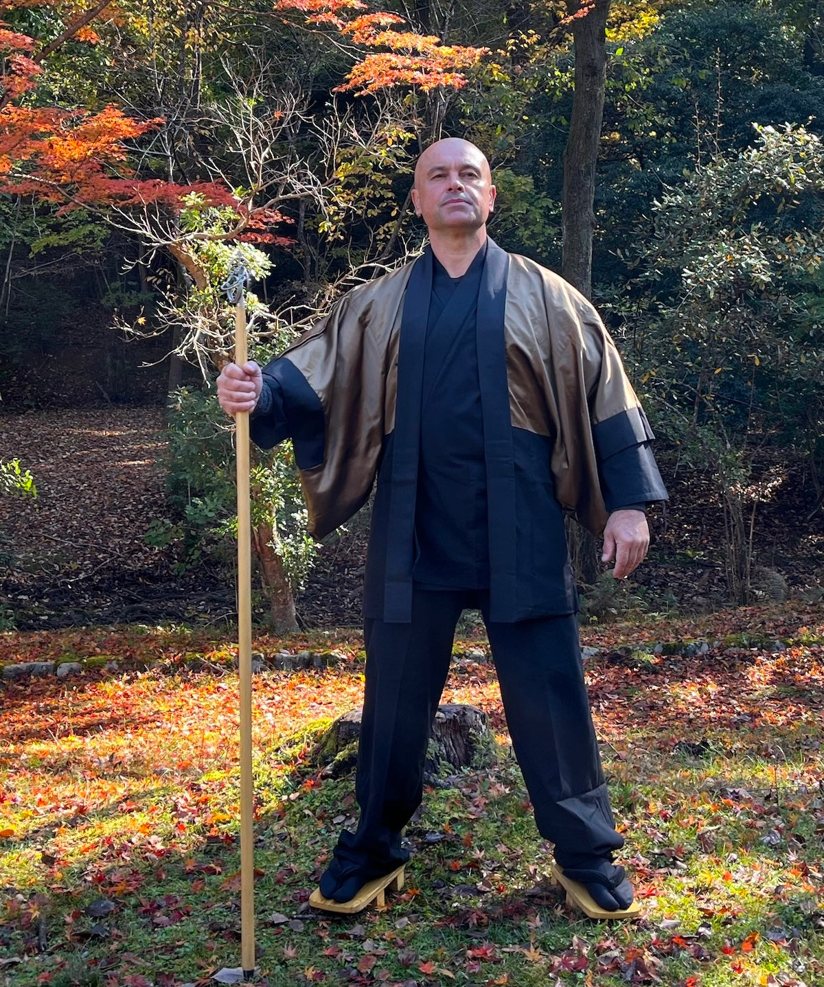 Men's Haori Black Silk Mokkou Montsuki Kyomizu Dera Kyoto