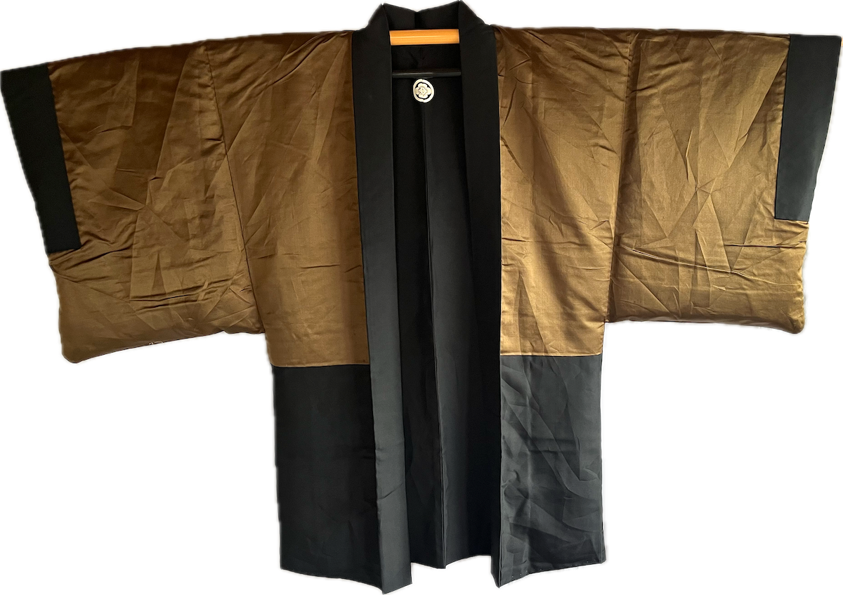 Men's Haori Black Silk Mokkou Montsuki  The SkyCastle "Takeda-Jo " Made in Japan