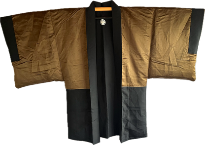 Men's Haori Black Silk Mokkou Montsuki  The SkyCastle "Takeda-Jo " Made in Japan