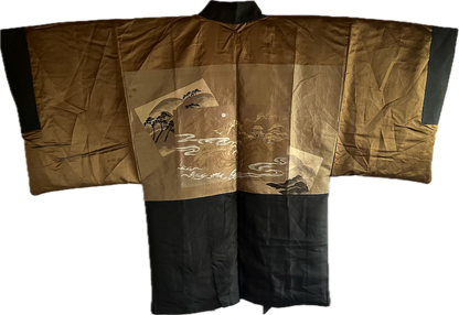 Men's Haori Black Silk Mokkou Montsuki  The SkyCastle "Takeda-Jo " Made in Japan