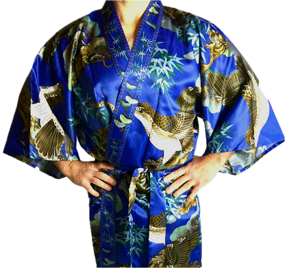 Men’s Happi Tora Washi – Navy Blue Polyester Short Kimono Tiger Eagle Design