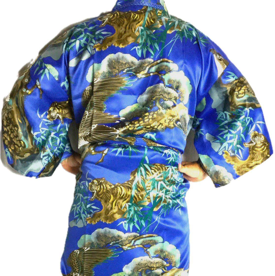 Men’s Happi Tora Washi – Navy Blue Polyester Short Kimono Tiger Eagle Design