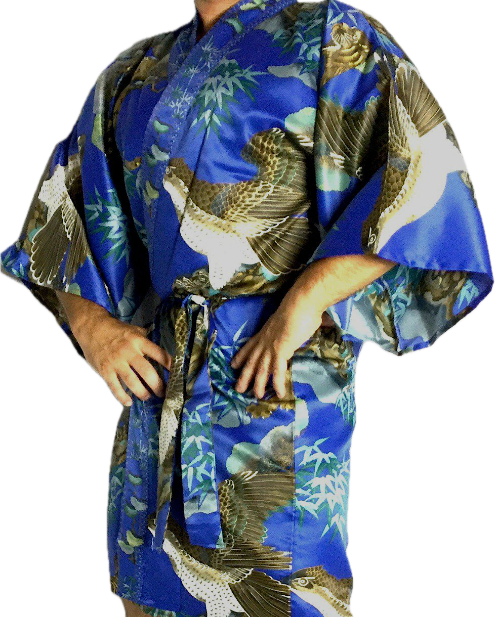 Men’s Happi Tora Washi – Navy Blue Polyester Short Kimono Tiger Eagle Design