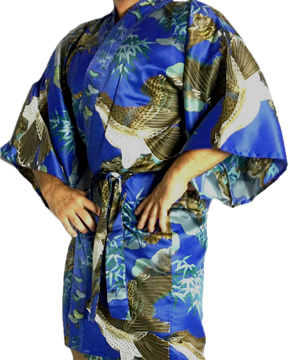 Men’s Happi Tora Washi – Navy Blue Polyester Short Kimono Tiger Eagle Design