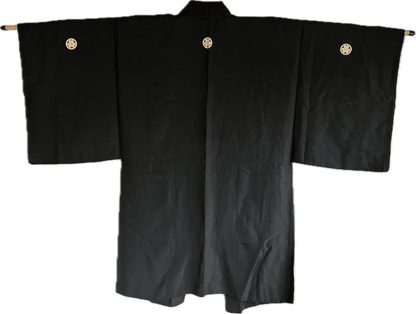 Men’s Japanese Haori – Black Silk Katabami Montsuki Kyomizudera Temple & Himeji Castle