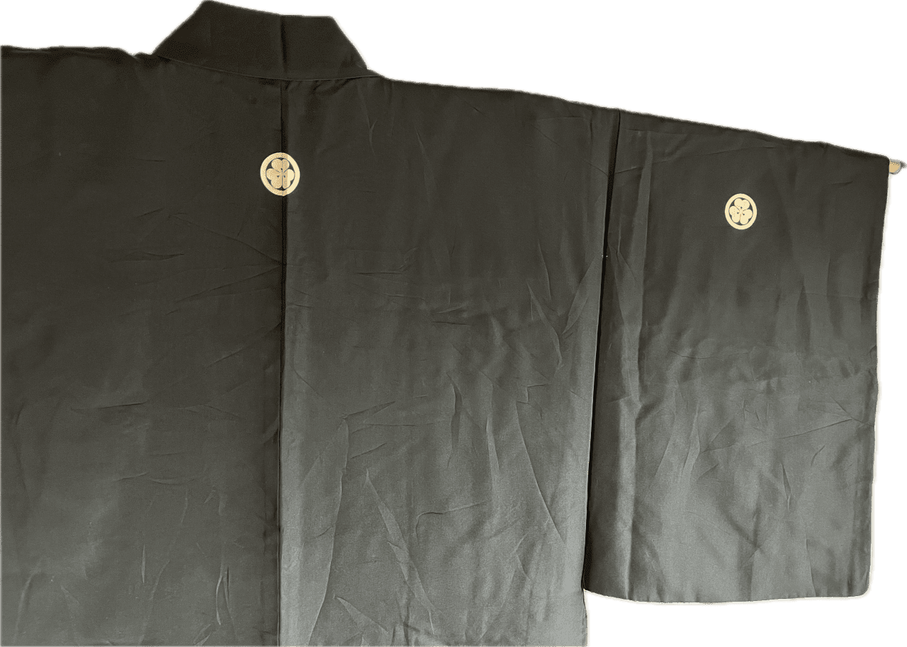 Men’s Japanese Haori – Black Silk Katabami Montsuki Kyomizudera Temple & Himeji Castle