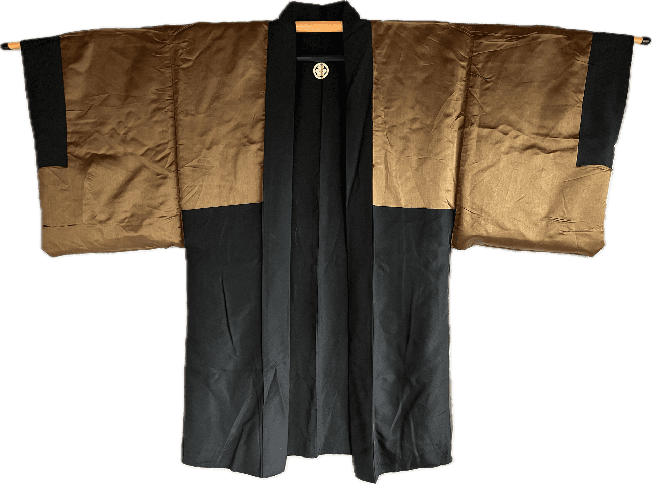 Men’s Japanese Haori – Black Silk Katabami Montsuki Kyomizudera Temple & Himeji Castle