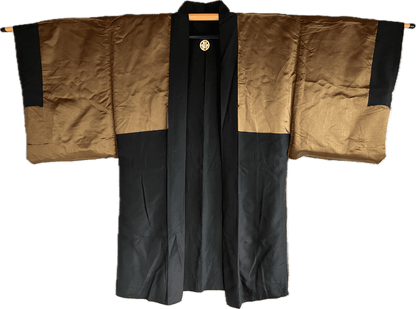 Men’s Japanese Haori – Black Silk Katabami Montsuki Kyomizudera Temple & Himeji Castle