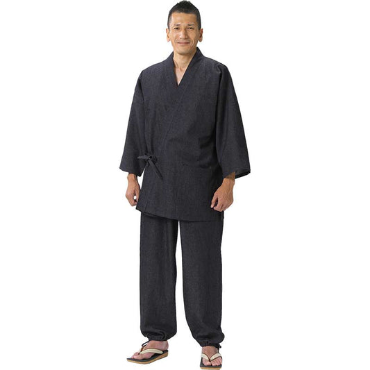 Men’s Japanese Samue Set Black Cotton Denim Workwear Made in Japan