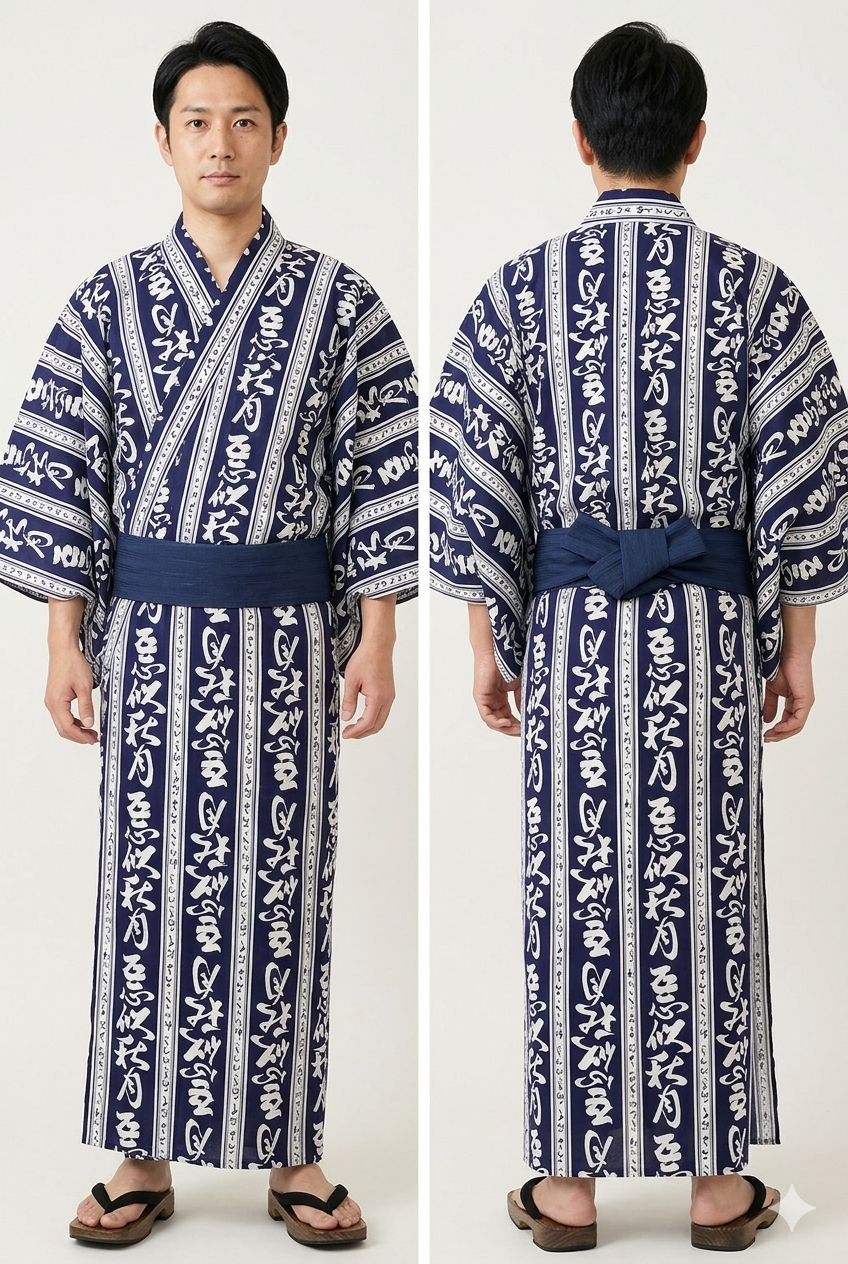 Men’s Japanese Yukata “Aki Tsuki” Autumn Moon Made in Kyoto Japan