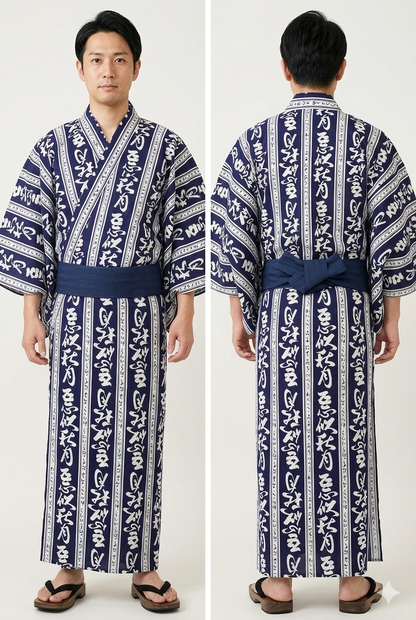 Men’s Japanese Yukata “Aki Tsuki” Autumn Moon Made in Kyoto Japan
