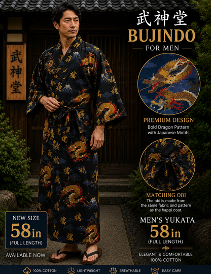 Men's Japanese Yukata Fujiyama & Dragon Made in Kyoto Japan