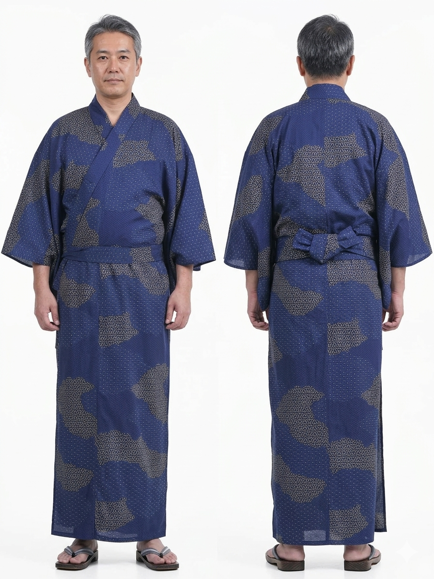 Men’s Japanese Yukata Kumo Tori Komon Pattern Made in Kyoto Japan