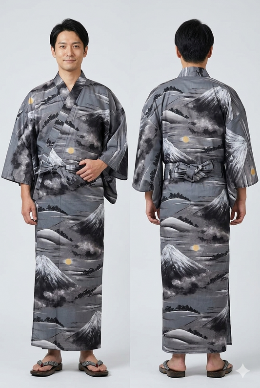 Men’s Japanese Yukata “Mt. Fuji” (富士山) Pattern Made in Kyoto Japan