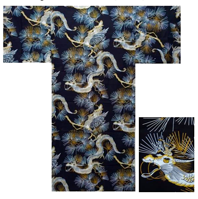 Men’s Japanese Yukata – Pine & Dragon (Matsu & Ryū) Pattern  Made in Kyoto Japan