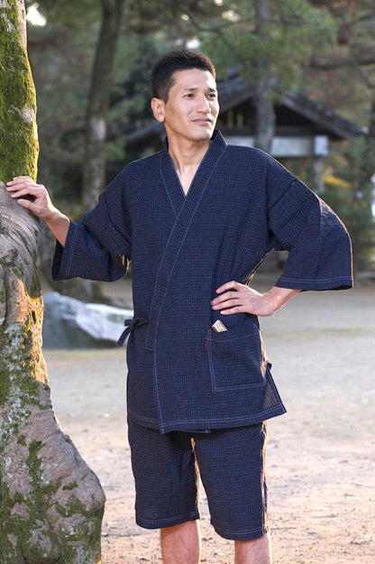 Men’s Jinbei – Kurume Chijimi Ori “Bunjin Gara” Made in Japan