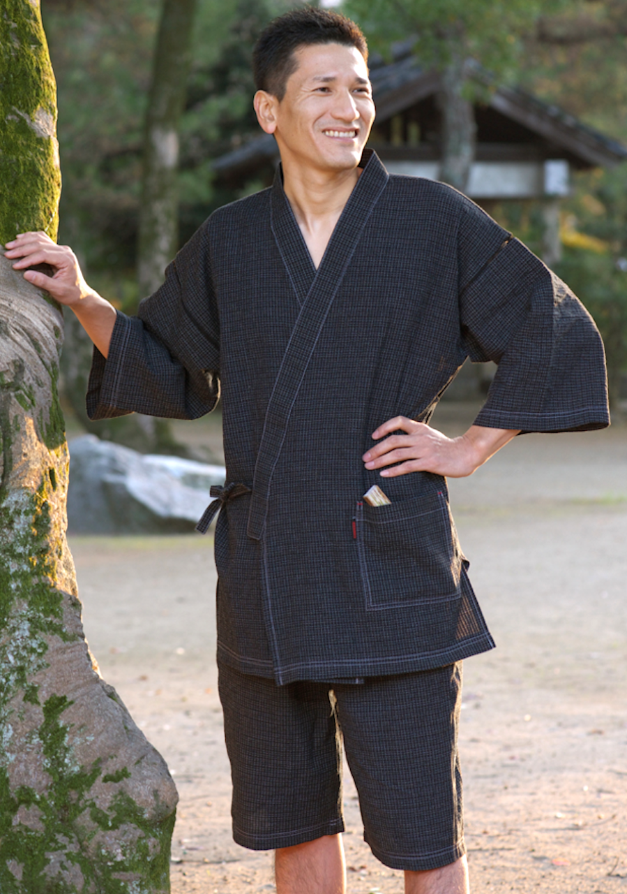 Men’s Jinbei – Kurume Chijimi Ori “Bunjin Gara” Made in Japan