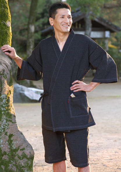 Men’s Jinbei – Kurume Chijimi Ori “Bunjin Gara” Made in Japan