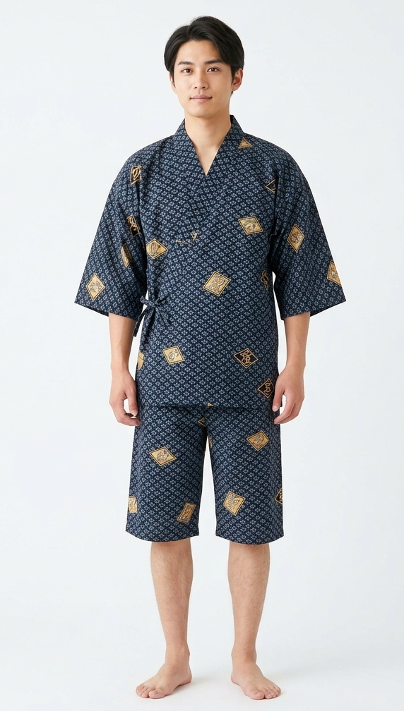 Men’s Jinbei “Hishimoji” – Lightweight Cotton – Made in Kyoto Japan