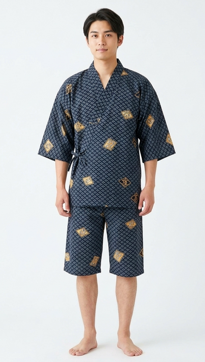 Men’s Jinbei “Hishimoji” – Lightweight Cotton – Made in Kyoto Japan