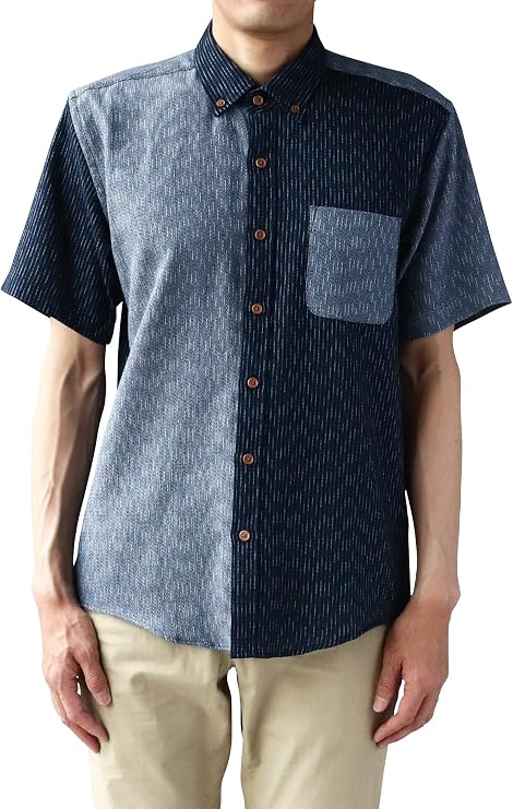 Men’s Kurume Chijimi Shirt – Blue &  Navy – Made in Japan