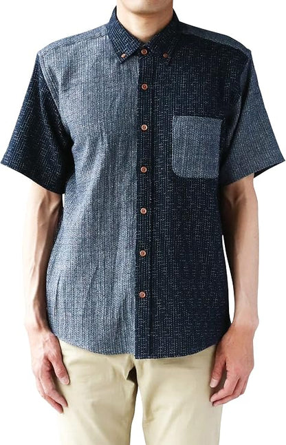 Men’s Kurume Chijimi Shirt – Indigo Navy & Gray – Made in Japan