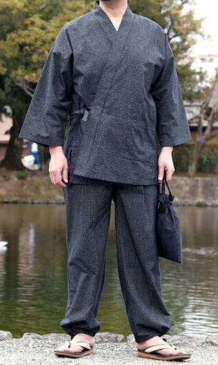 Men's Samue Bujin Ori Navy Cotton Made in Kurume Japan BujindoShop