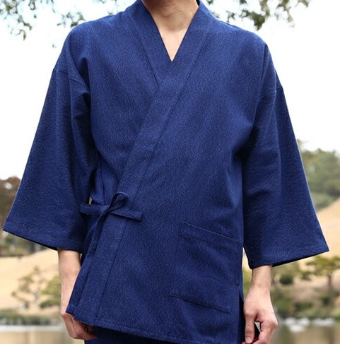 Men’s Samue Stripe Ori Navy blue Durable Cotton Made in Kurume Japan BujindoShop