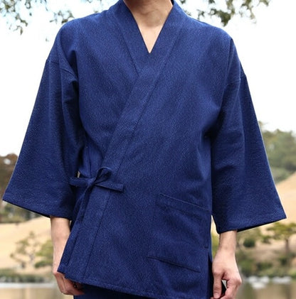 Men’s Samue Stripe Ori Navy blue Durable Cotton Made in Kurume Japan BujindoShop