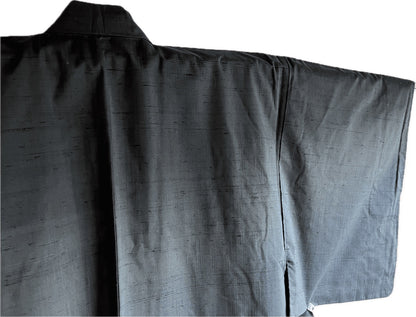 Men’s Traditional Japanese Kimono – Green-Blue Tsumugi Silk with Purple Lining