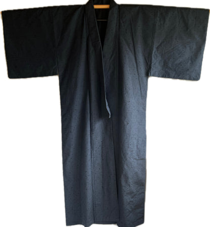 Men’s Traditional Japanese Kimono in Wild Tsumugi Silk – Indigo Blue