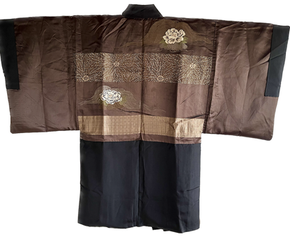 Men’s Vintage Haori Black SilK Samurai Crest Botan Kuyo