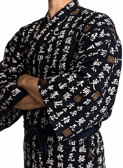 Men's Japanese Yukata  “Hannya Shingyō” Zen Buddhism Sutra  Made in Kyoto Japan