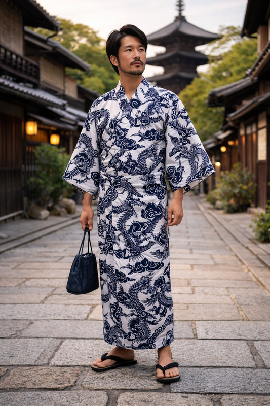 Men’s Yukata Ryu Dragon Cotton Made in Japan