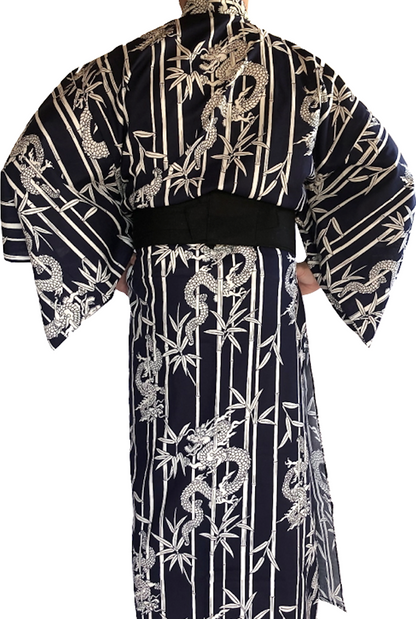 Men’s Japanese Yukata Take Ryu Navy Cotton Bamboo &  Dragon Made in Kyoto ,Japan