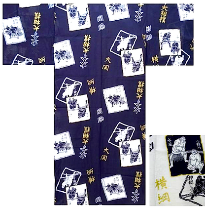 Men's Yukata Sumo – Navy Blue Cotton | Japanese Sumo Print Size L