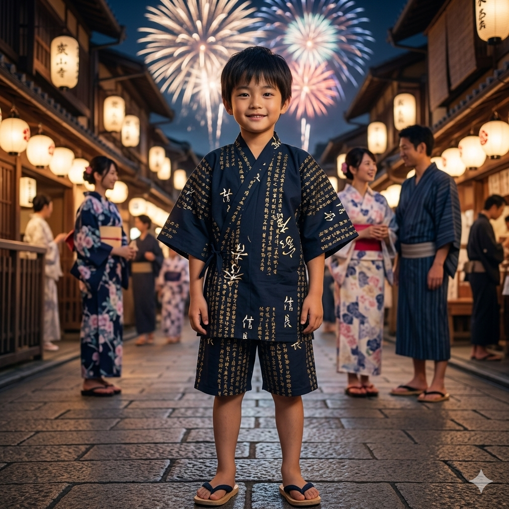 Navy Blue Hideyoshi Shogun Jinbei for Boys – Made in Japan