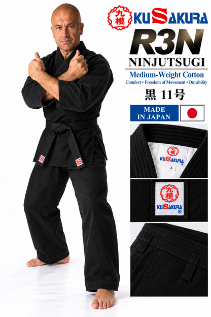 KUSAKURA R3N — Black #11 Medium-Weight Cotton Ninjutsugi | Made in Japan