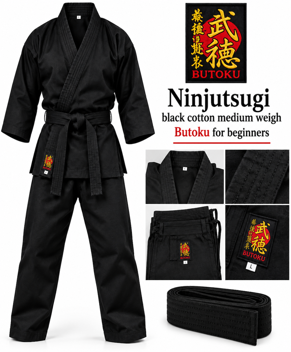 BUTOKU Black Cotton Ninjutsugi – Medium-Weight Ninjutsu Uniform for Beginners