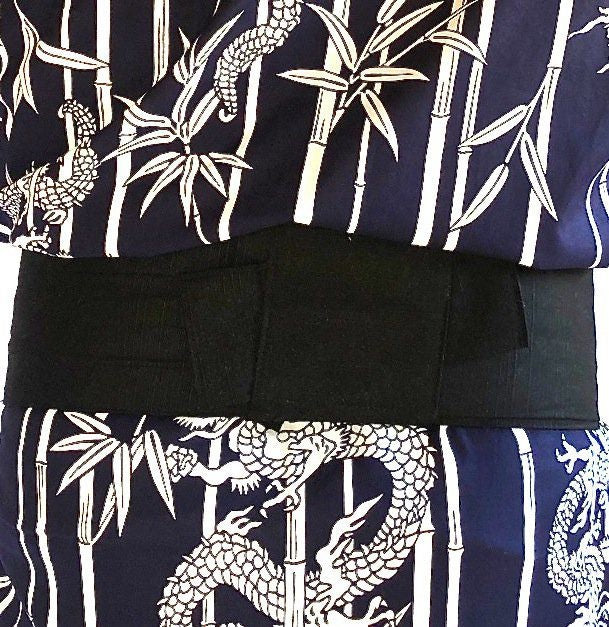 Obi Yukata Kimono One Touch Belt – Black Cotton with Integrated Velcro – Made in Japan